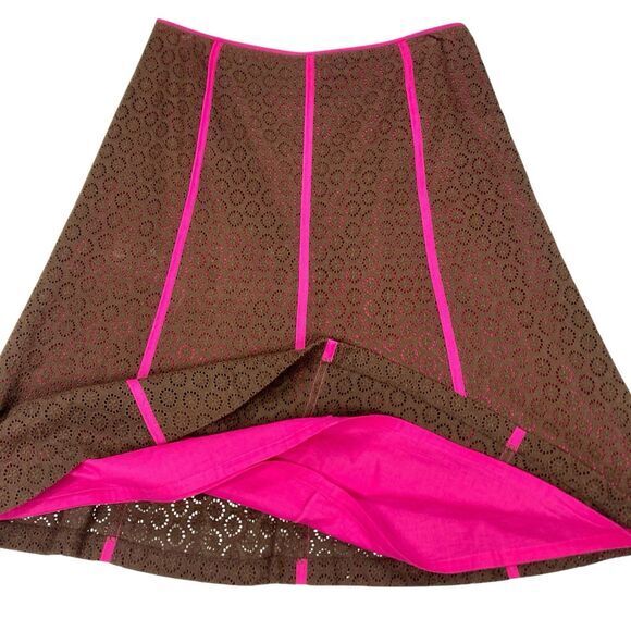 Peck & Peck Lace Layered Midi Skirt Womens 10 Pink Brown Eyelet Boho Coastal - Picture 4 of 12